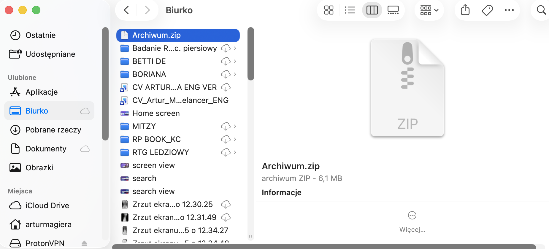 Poszukaj utworzonego archiwum z wcześniej zgrupowanych plików.