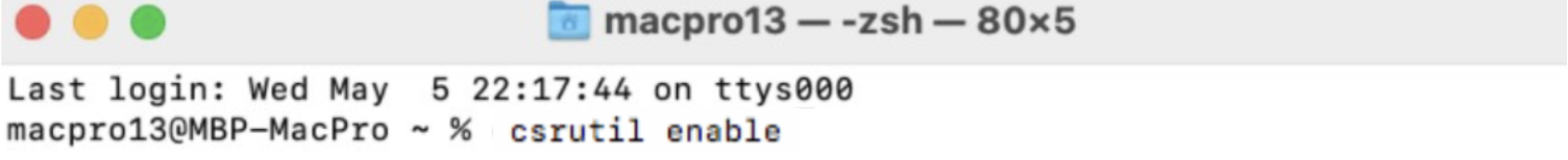 Om SIP opnieuw in te schakelen nadat je Safari van je Mac hebt verwijderd, voer je `csrutil enable` in en druk je op de Enter-toets. Start daarna je Mac opnieuw op zoals gebruikelijk.
