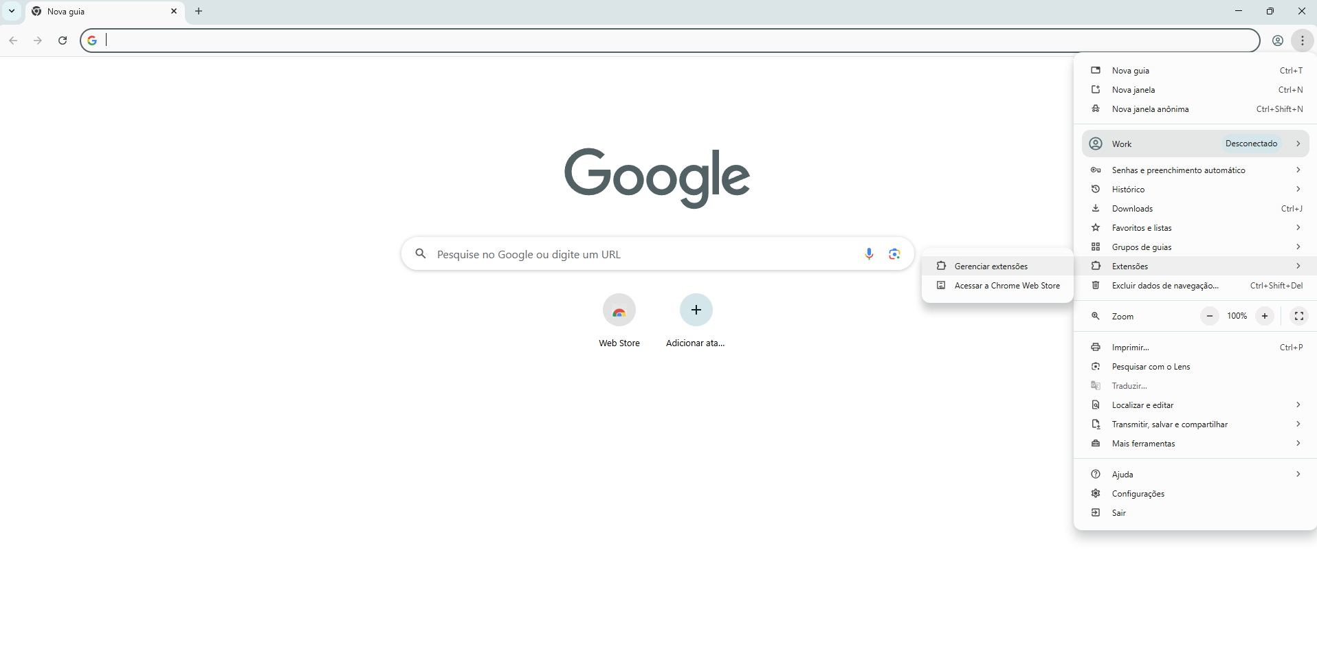 No Google Chrome para Mac, clique nos três pontos no canto superior direito e selecione Extensões > Gerir Extensões.