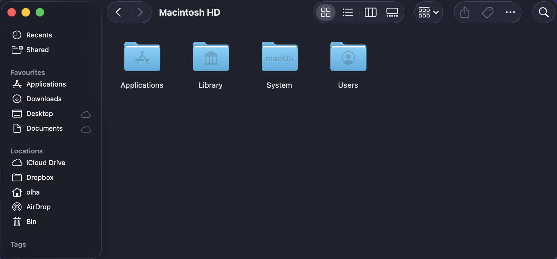 When Macintosh HD is found, double-click on it to open the folders.