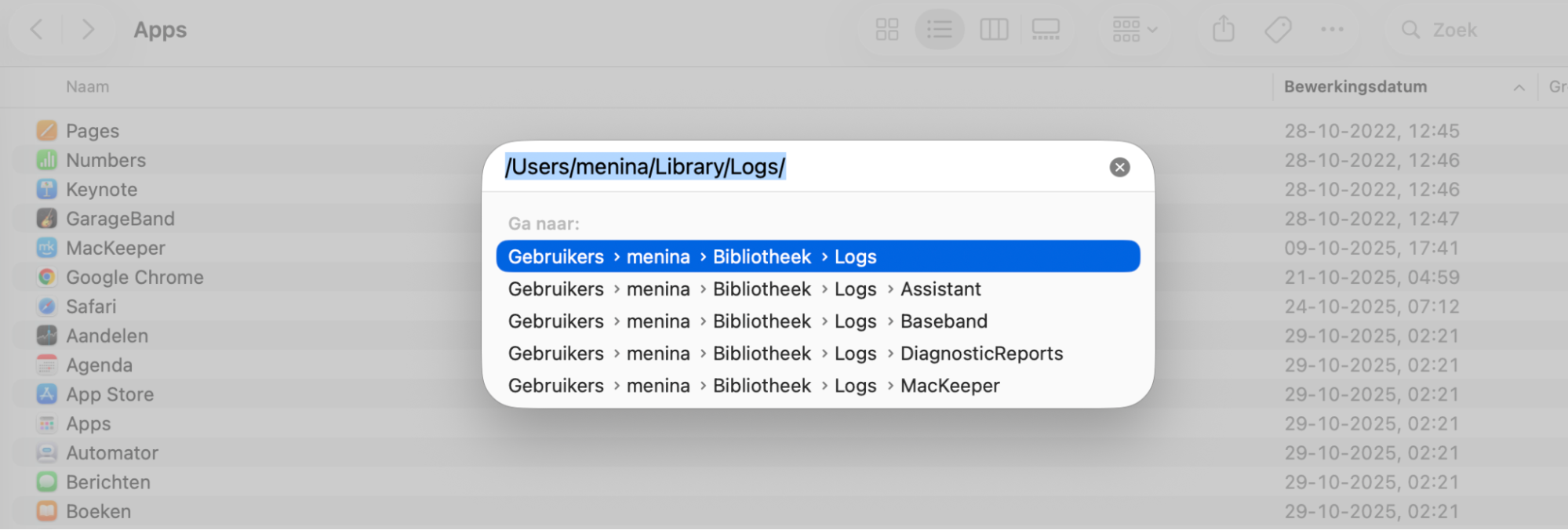 Ga verder met het vrijmaken van RAM op je Mac door ~/Bibliotheek/Caches/ in te voeren en op de Enter-toets te drukken. Hier kun je alle caches openen en verwijderen die je nodig hebt.