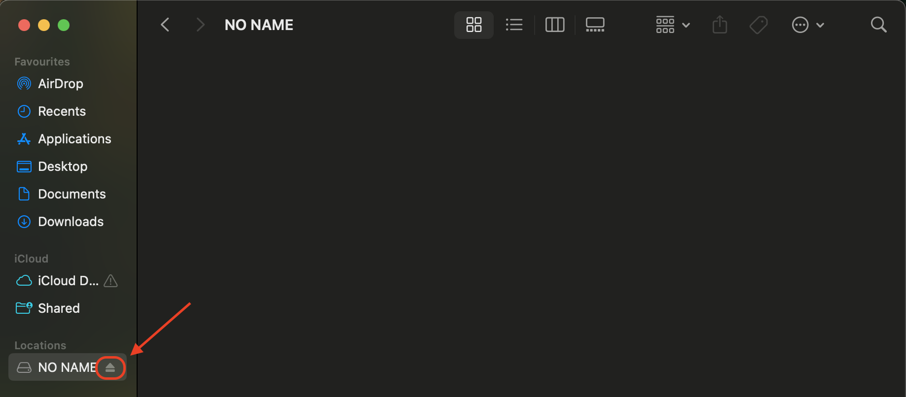Click the Eject icon next to the drive’s name in the Finder sidebar to safely disconnect it and prevent potential data loss or corruption.