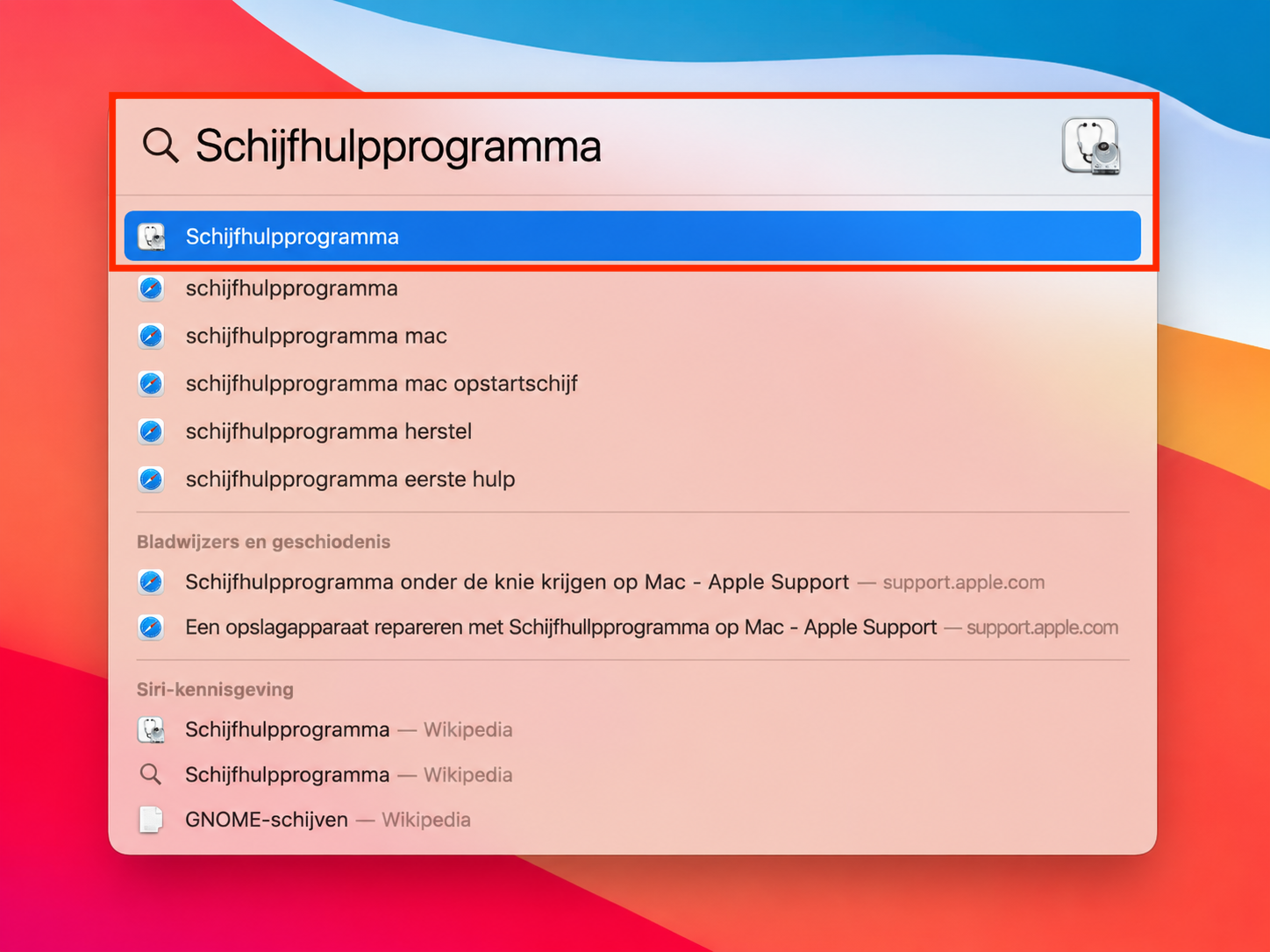 Open Schijfhulpprogramma door ernaar te zoeken in Spotlight.