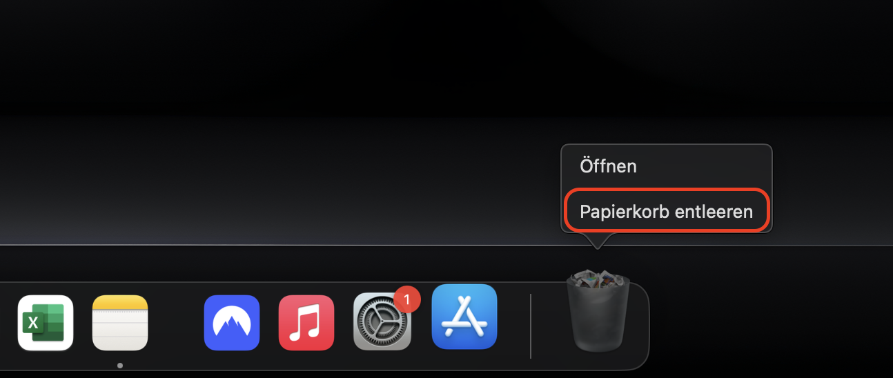 Auf dem Mac-Desktop wird das Papierkorb-Menü angezeigt. Klicken Sie mit der rechten Maustaste auf das Papierkorb-Symbol und dann auf Papierkorb entleeren, um Avast Cleanup zu deinstallieren. Auf dem Mac-Desktop wird das Papierkorb-Menü angezeigt. Klicken Sie mit der rechten Maustaste auf das Papierkorb-Symbol und dann auf Papierkorb entleeren, um Avast Cleanup zu deinstallieren.