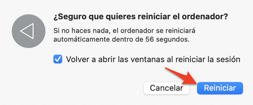 Haz clic en Reiniciar en una ventana emergente para reiniciar el Mac. Cuando el Mac se vuelva a encender, vuelve a abrir Chrome.