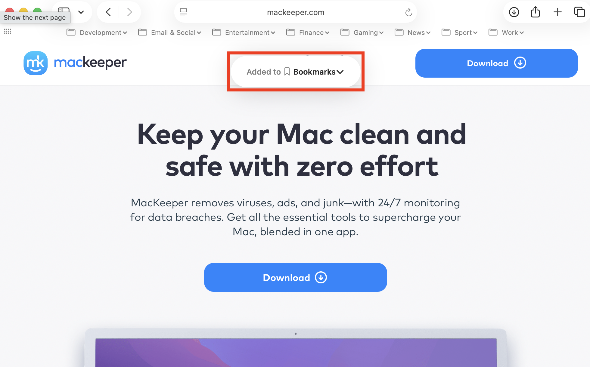 The Added to Bookmarks notification in Safari on Mac. This is how to favorite a website on Mac and change its name and location in Safari.