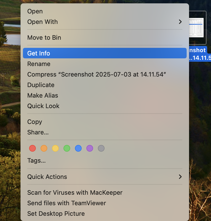 Checking for file corruption isn't complicated. On your Mac, find the file you want to check, right-click it, and choose the Get Info option from the drop-down list.