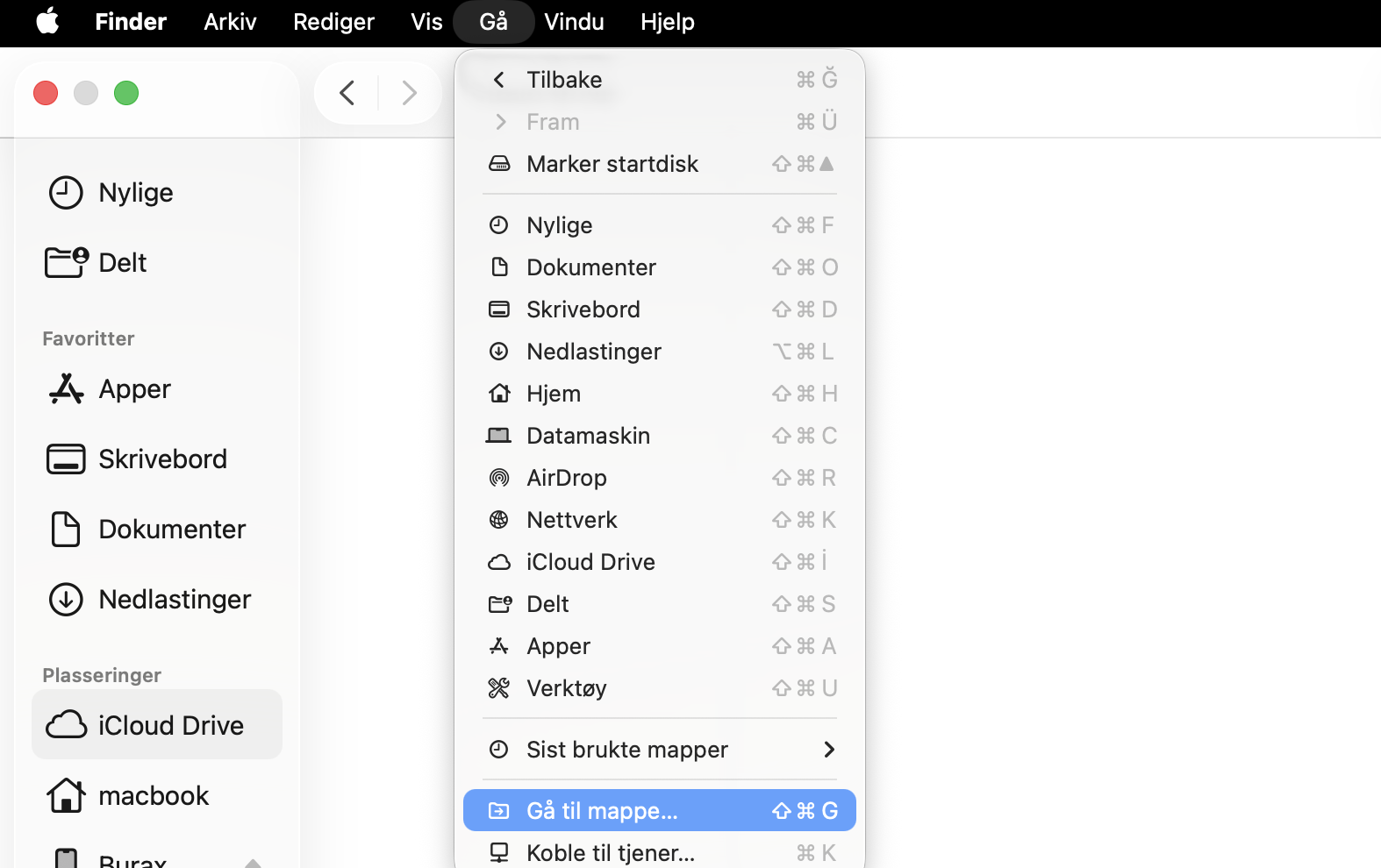 Gå inn i Library-mappen ved å klikke på fanen Gå i menylinjen og velge alternativet Gå til mappe.