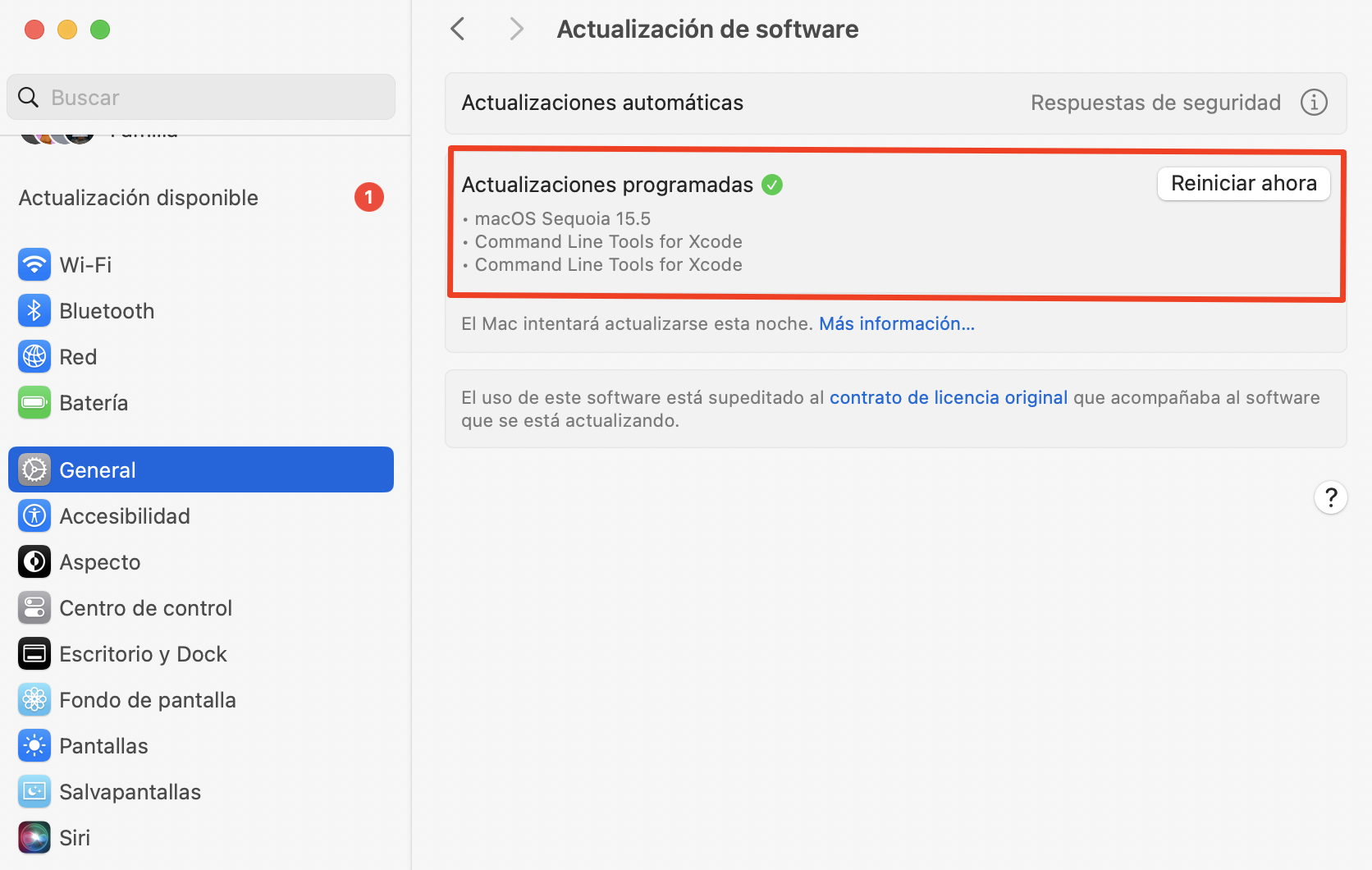 Para continuar con el proceso de actualización de macOS, en la ventana Actualización de software que se ha abierto, consulte la información sobre la actualización disponible. Si existe, continúe con el proceso haciendo clic en el botón Actualizar ahora.