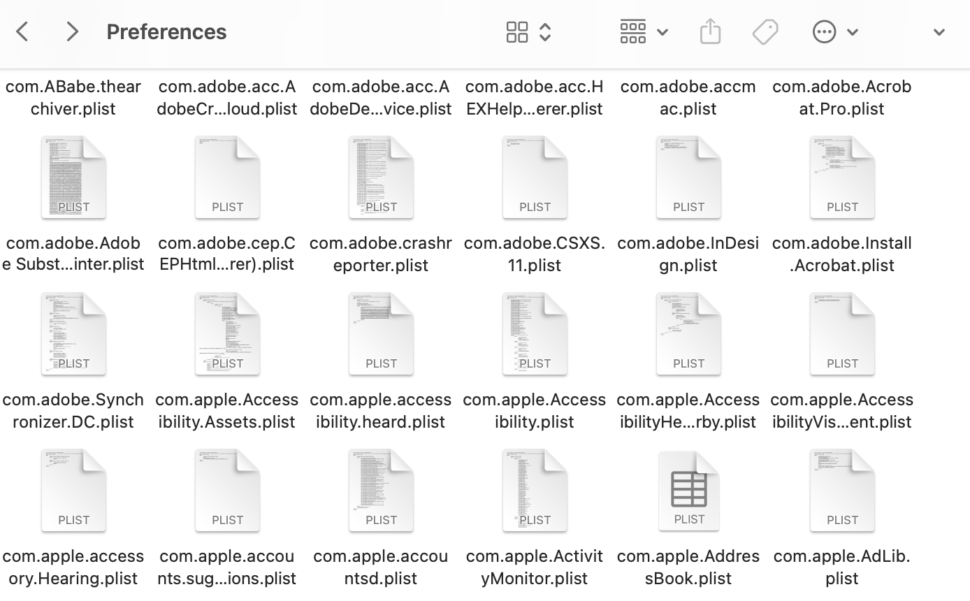 Locate the app-related .plist preference files in the folder and move them to the Bin to remove corrupted settings data.