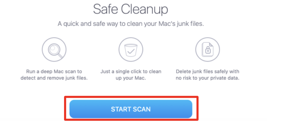 After navigating to Cleaning > Safe Cleanup, you can then select Start Scan at the bottom of your screen. Once you've done this, your device will start scanning for the iMessage cache (and anything else that needs to be removed).