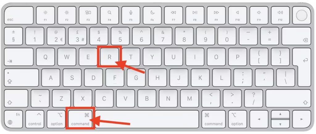 Hold down the Command + R keys on your keyboard, then press the power button to start your Mac in macOS Recovery mode for system repair tools.