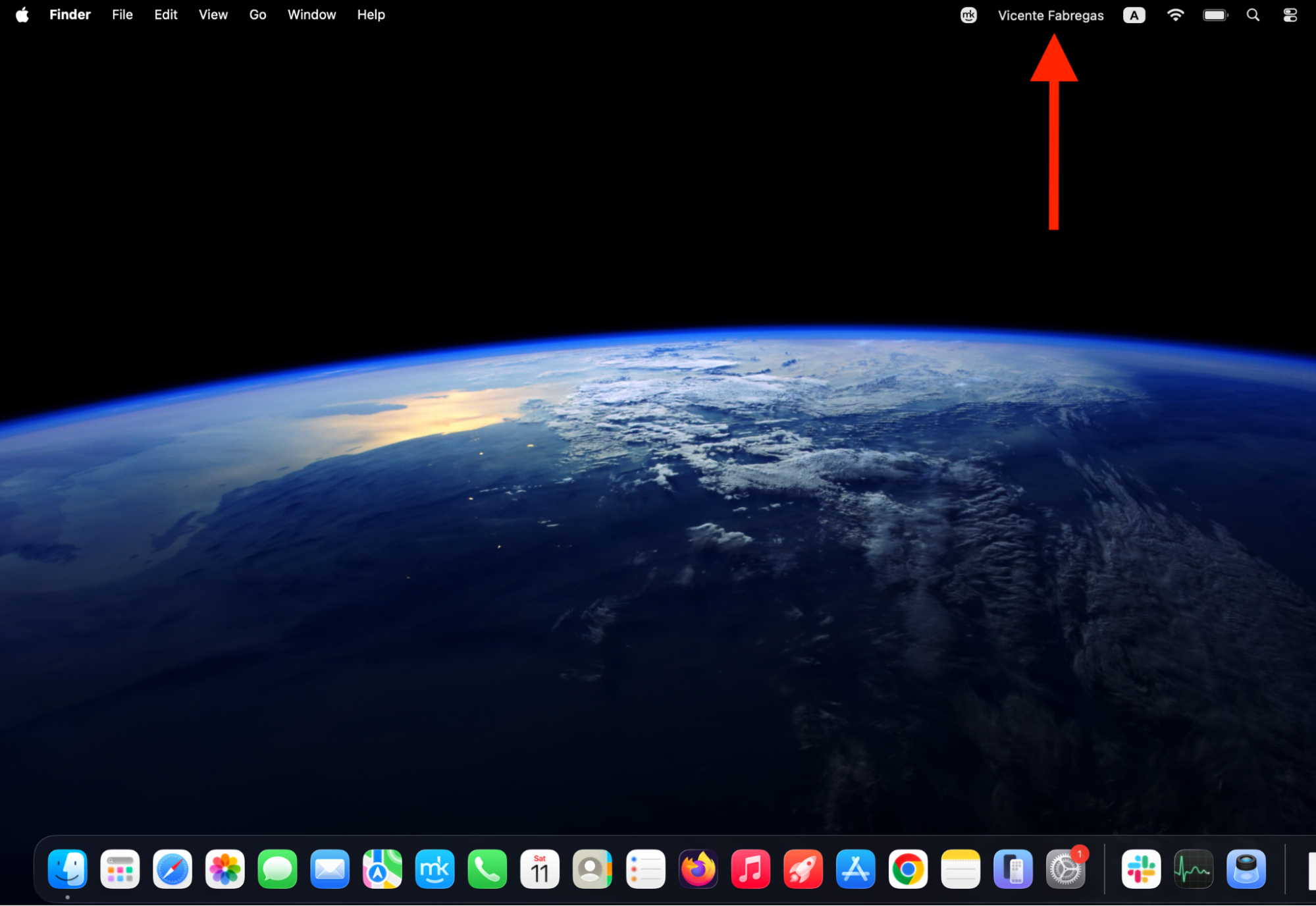 Fast user switching icon labeled with account name shown in the top-right menu bar on a MacBook running macOS Sonoma to switch users.
