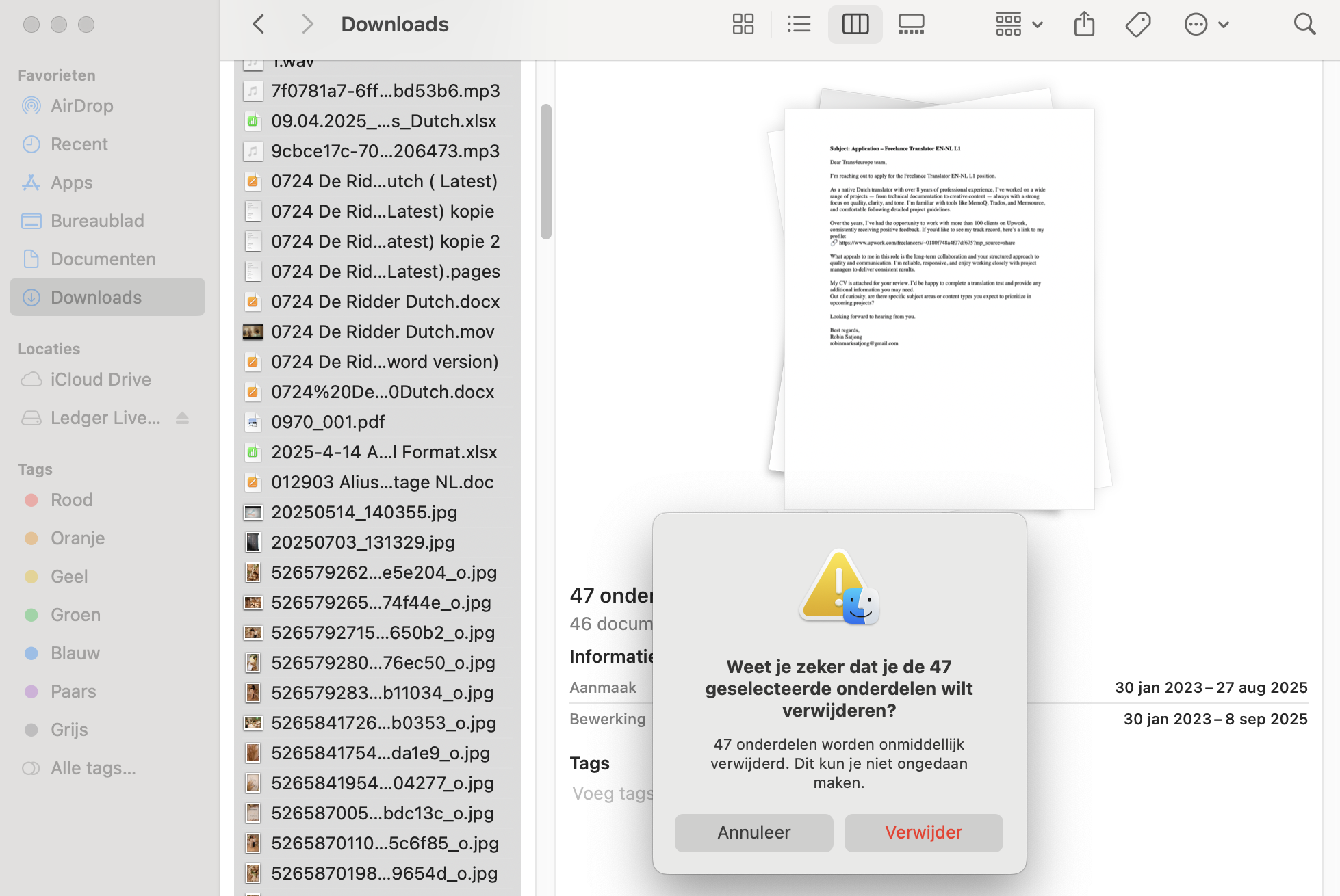 Selecteer alles wat in je Downloads-map op je Mac staat, verplaats het naar de Prullenmand en verwijder het vervolgens.
