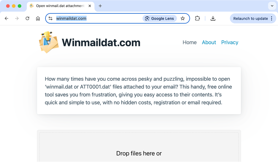 To open a .dat file from your browser on Mac, visit the Winmaildat.com website.
