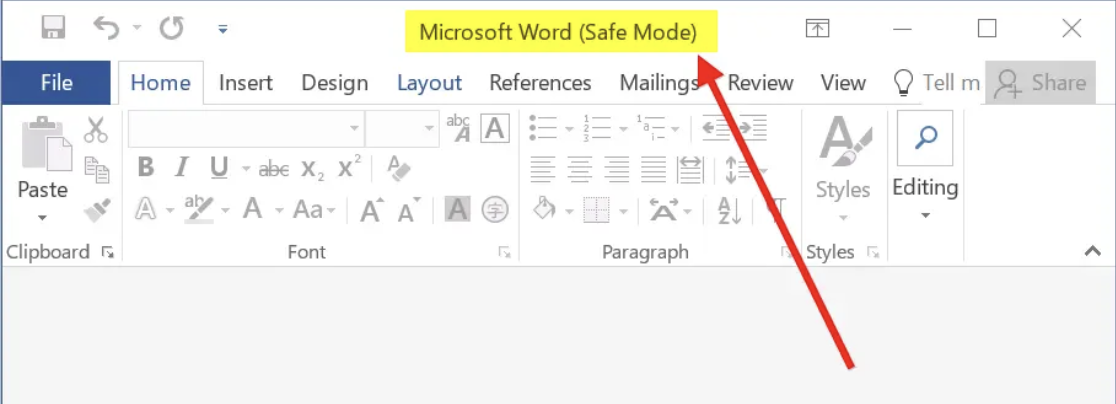 Once you’re in Safe Mode, open up Word, and you should see Microsoft Word (Safe Mode) at the top or top-right corner of your screen.