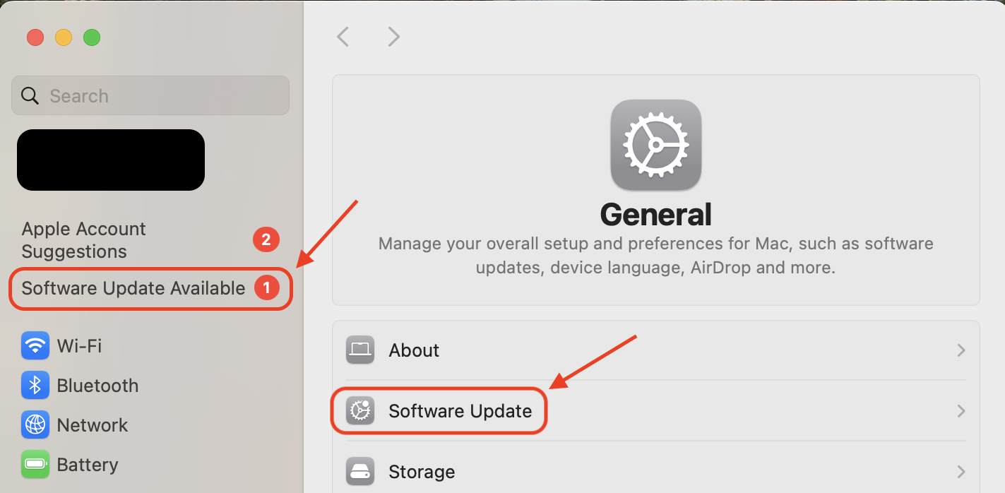 Open System Settings, go to General, then select Software Update to check for and install the latest macOS updates for security and performance improvements.