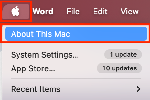 To install the correct Zoom version and fix the issue, go to the Apple icon in the menu bar and select About This Mac.