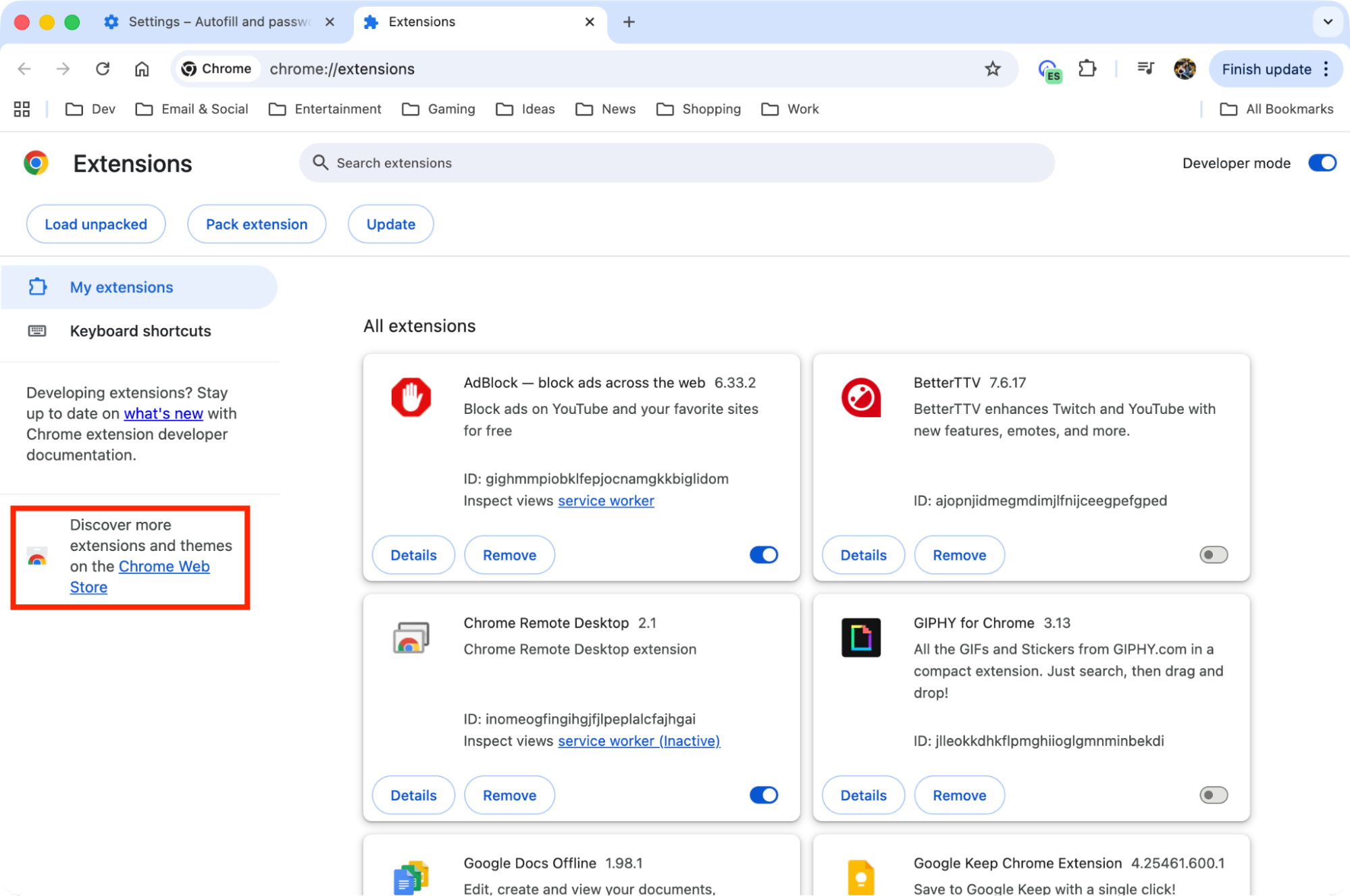 The Chrome Web Store shortcut in the Google Chrome settings menu on Mac. After you find out how to get Google Chrome on Mac, go to Extensions to remove any you don't want.