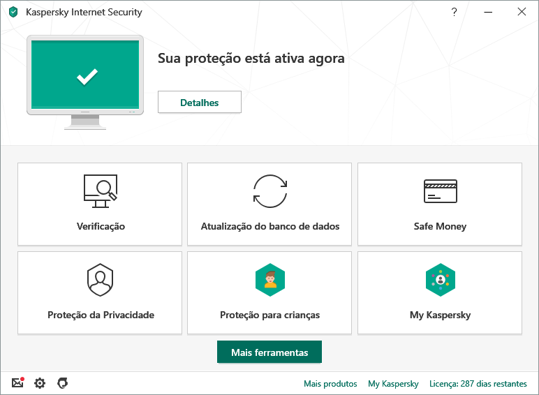O Antivirus Kaspersky pode oferecer proteção para até vinte e cinco dispositivos dentro de uma única licença.