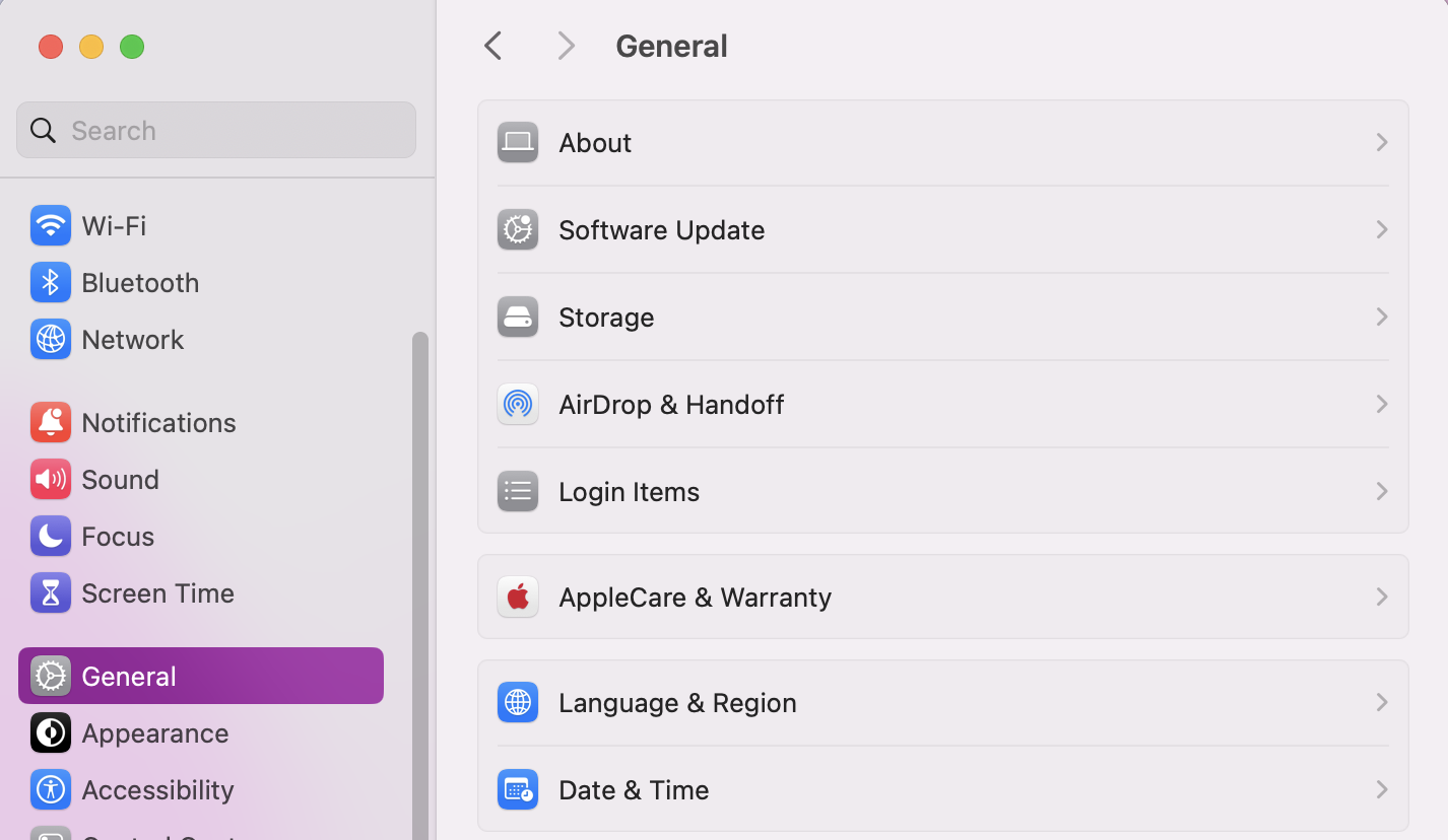 To check for macOS updates, open System Settings. Go to the General tab and click on Software Update.