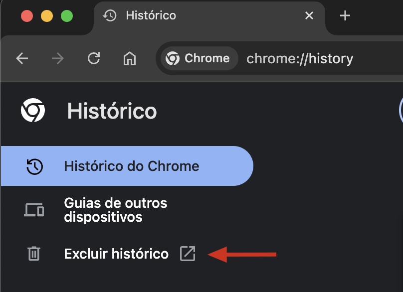O Google Chrome no Mac exibe a seção Histórico. Clique em Limpar dados de navegação para excluir todos os arquivos de cache do Chrome.
