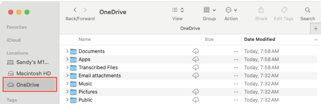 To find your current OneDrivr sync folder you just need to open Finder and search fo OneDrive Sync Folder.