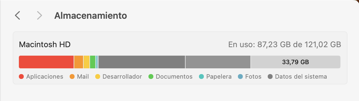 Verás los indicadores de uso del almacenamiento y, a continuación, haz clic en Gestionar.