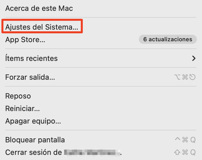 Si el Espacio del disco duro lleno por iCloud Drive es un problema en tu Mac, activa el Almacenamiento optimizado yendo al menú Apple y eligiendo Ajustes del Sistema.