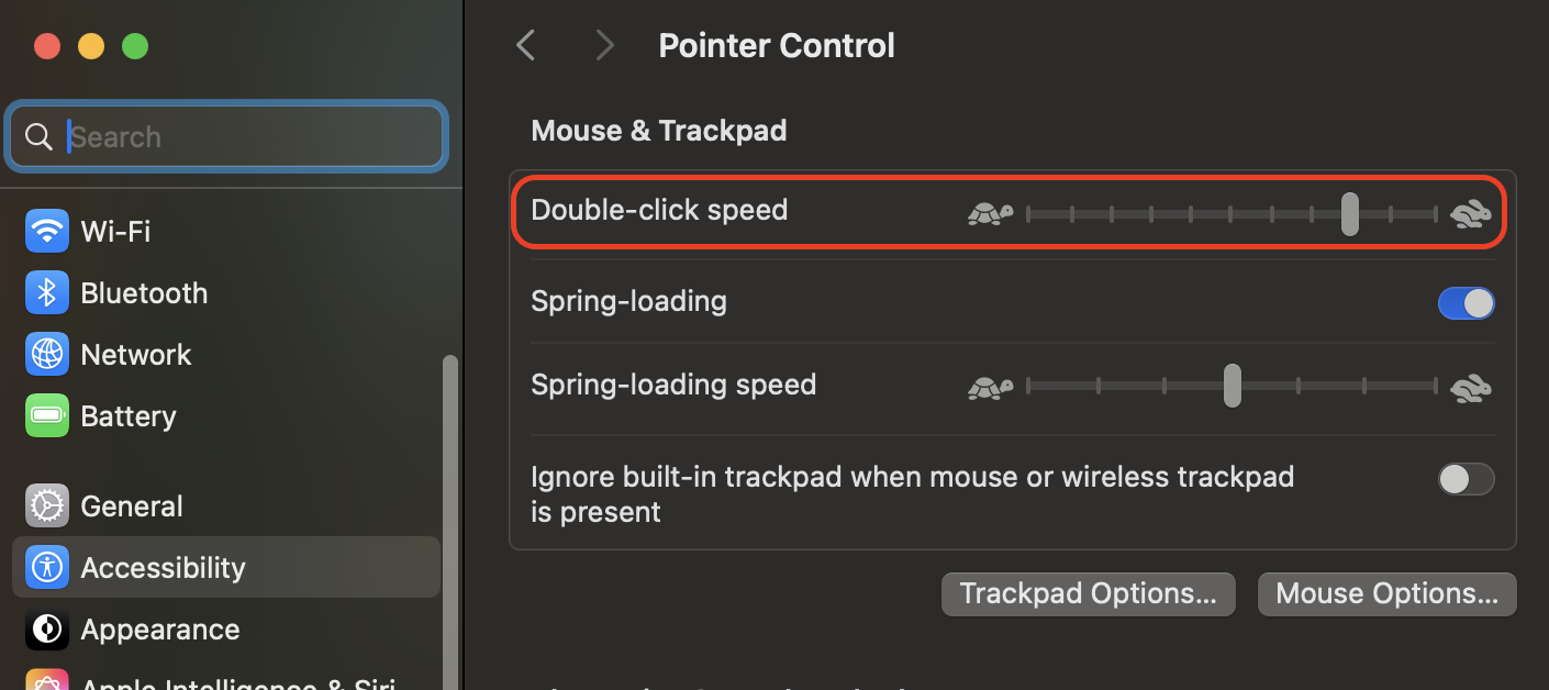 Go to Pointer Control in System Settings and adjust the Double-click speed slider to refine how quickly your Mac registers double-click actions for smoother interaction.