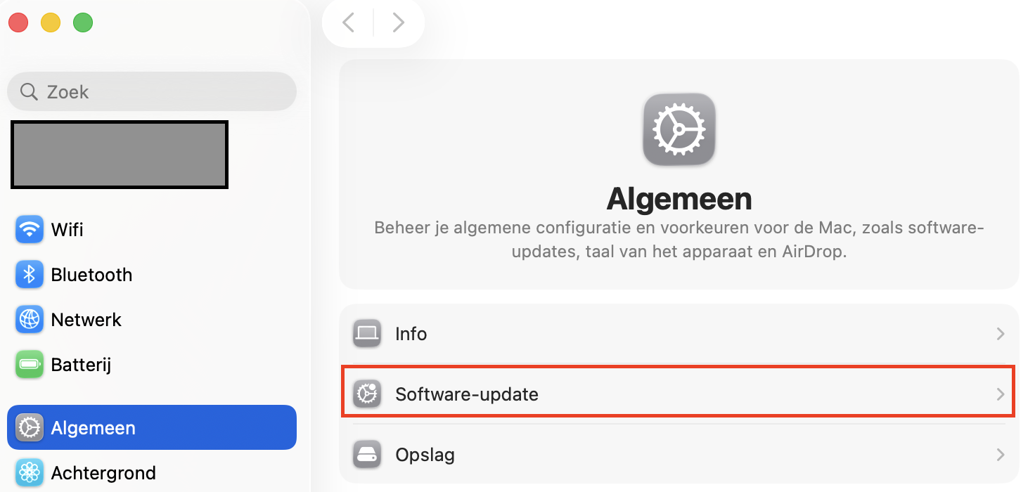 Je kunt in de Systeeminstellingen zien of er macOS-updates beschikbaar zijn. Ga naar Algemeen > Software-update om op updates te controleren.