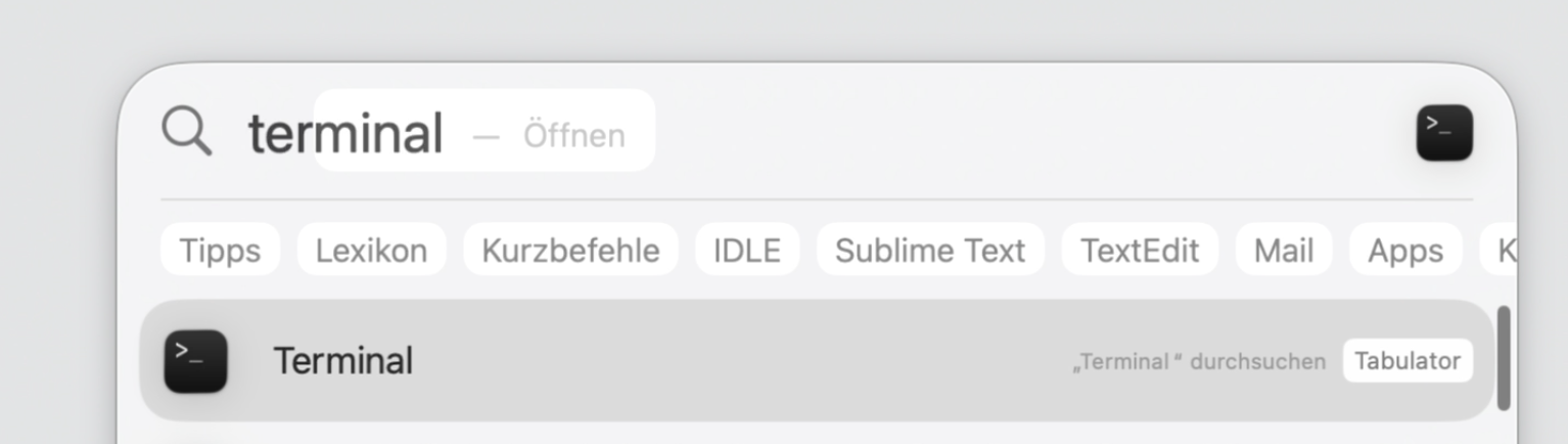 Wenn Sie das Problem beheben möchten, dass sich der Papierkorb auf Ihrem Mac nicht leeren lässt, können Sie auch das Terminal verwenden. Öffnen Sie dazu zunächst Spotlight und geben Sie Terminal ein.