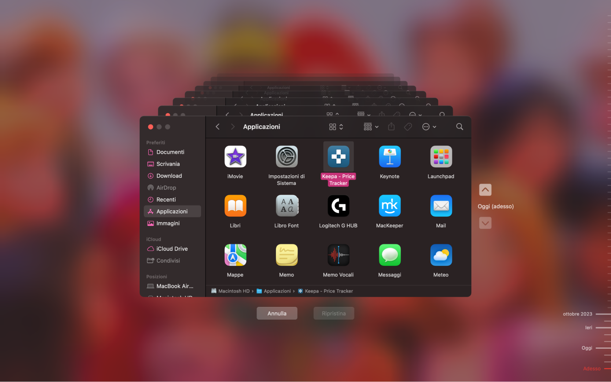 Scorri tra i backup disponibili di Time Machine. Trova uno creato prima di aver installato il presunto Trojan sul tuo Mac.