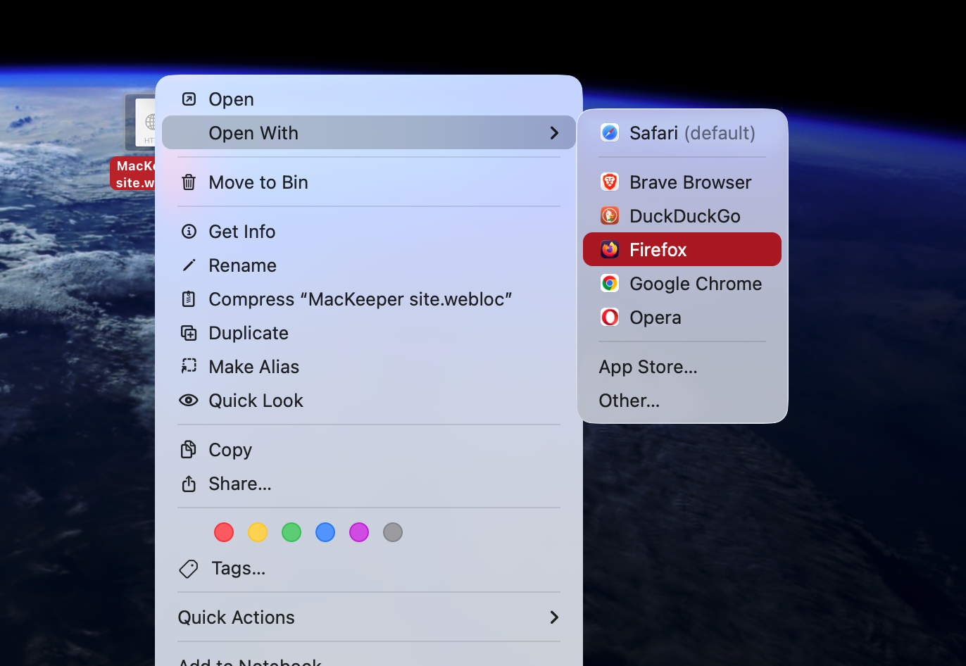 By default, webloc files will open in your default web browser. If you want to open them in a different browser, you can do so at any time. All you have to do is right-click a webloc file and select 