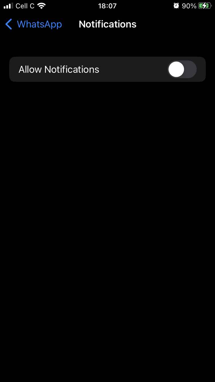 An app’s notification settings are opened on an iPhone device. Disable notifications to manage and mute notifications for specific apps.