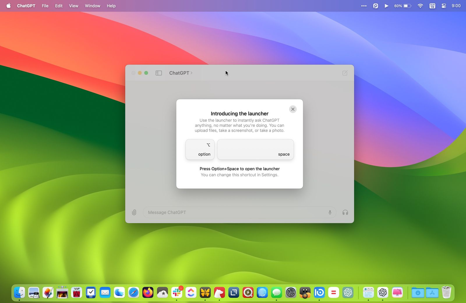 Open the ChatGPT app on your Mac, sign in to your OpenAI account, then press Option and Space together to summon the app and type your query.