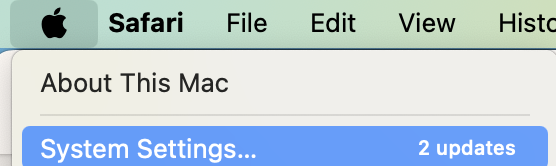 To find a software update on your device, you need to first go to System Settings. To do this, select the Apple menu in the top left-hand corner and click on System Settings from the dropdown menu.
