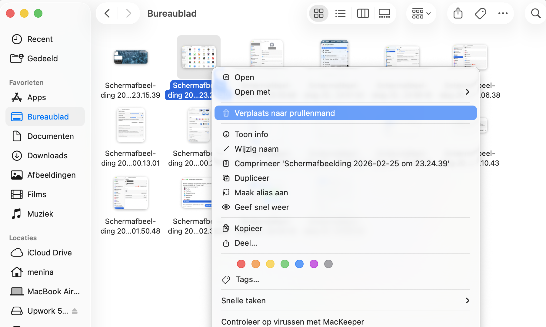 Blader nu in Finder door je bestanden tot je ziet wat je draadloos via AirDrop wilt delen. Zodra je het bestand hebt gevonden, klik je erop met de rechtermuisknop en kies je Deel.