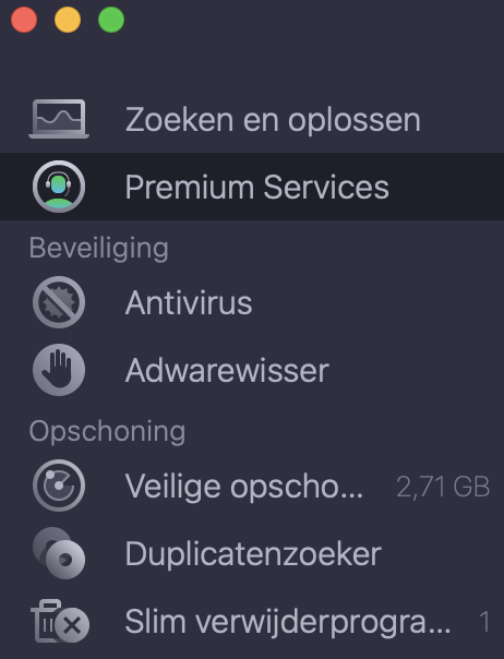 Om contact op te nemen met ons team van experts voor extra ondersteuning bij een vastgelopen Mac, open je eerst de MacKeeper-app en selecteer je de functie Premium Service.