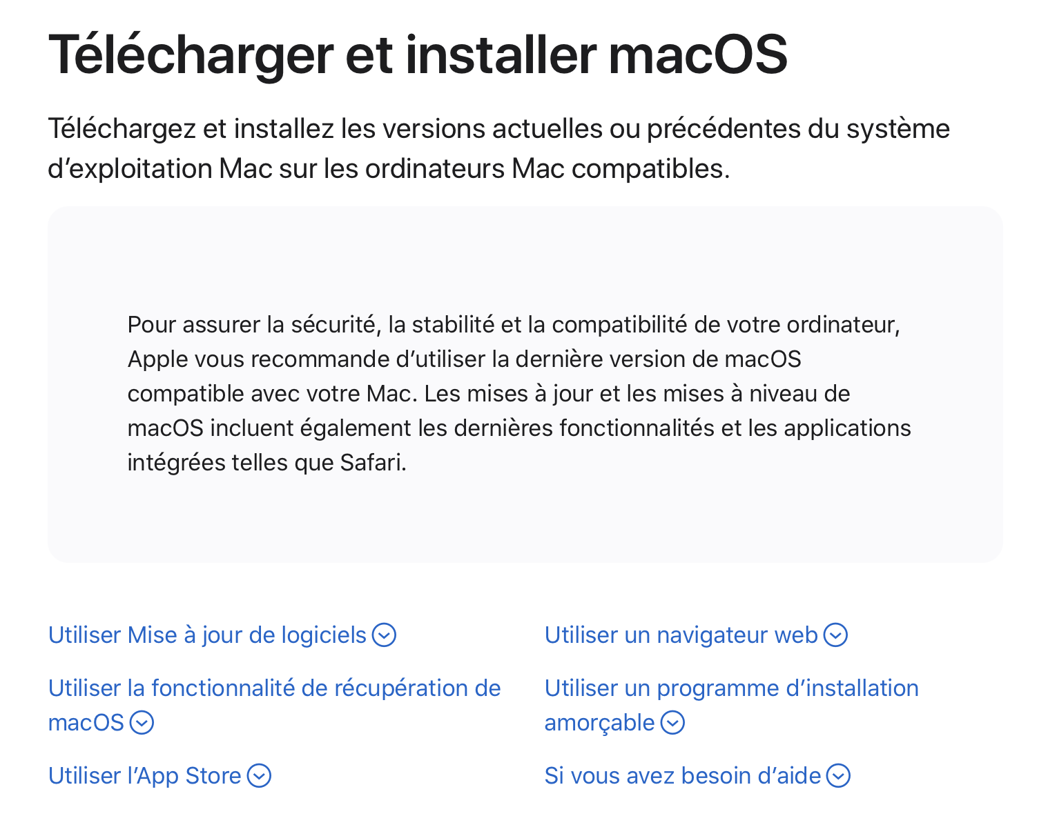 Pour toute version plus récente que High Sierra, vous pouvez télécharger les fichiers DMG depuis Apple. Une multitude de versions est disponible, y compris OS X Lion.