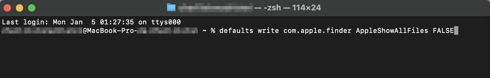 Para voltar ao modo de visualização normal no Terminal do seu Mac, altere um pouco o primeiro comando substituindo TRUE por FALSE.