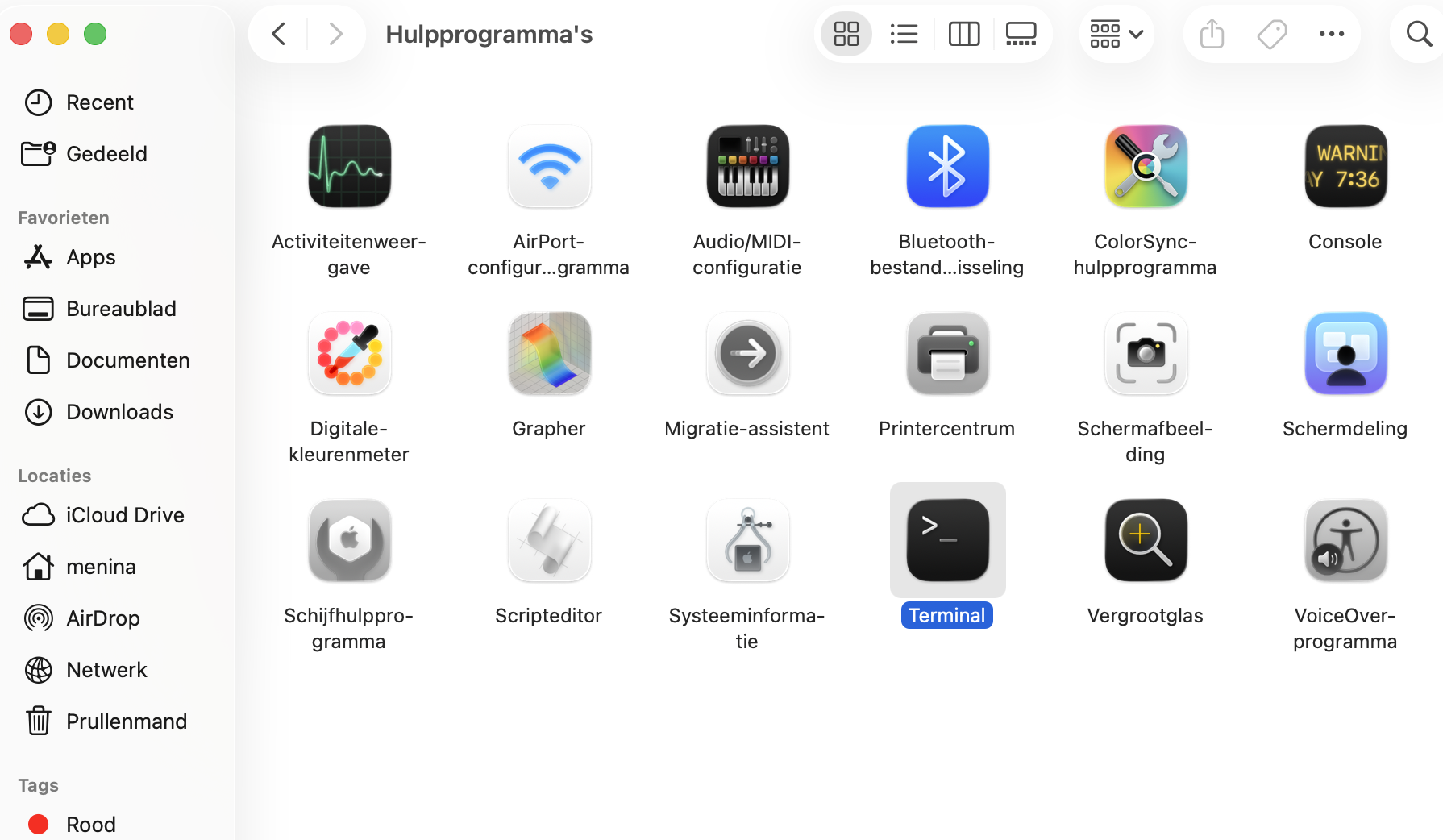 Open Terminal vanuit de map Hulpprogramma’s.