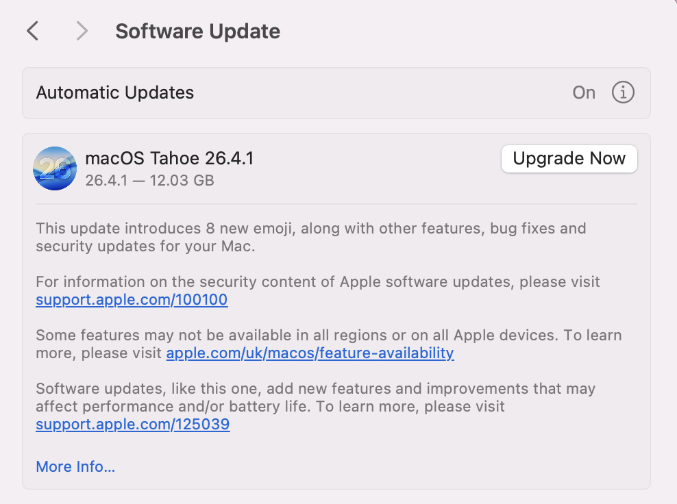 If any updates are available, you’ll see a button labelled as Update or Upgrade Now. Click on it and follow the on-screen instructions.