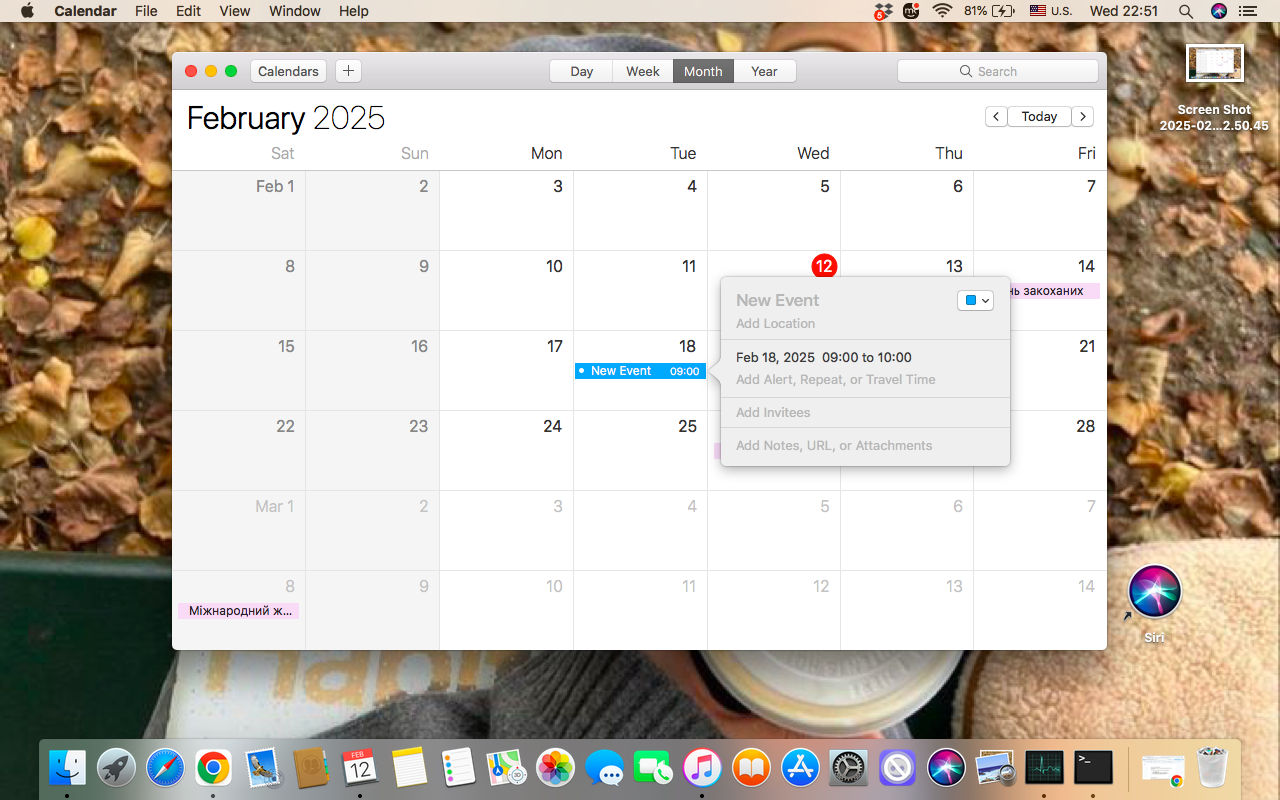 Continue setting an alarm via the Calendar app on your Mac, by double click on the date you need, then add the other details if it's necessary.
