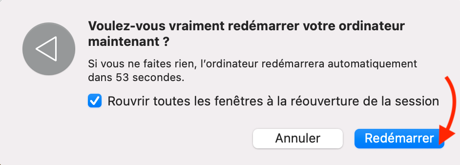 Cliquez sur Redémarrer dans la fenêtre qui s’affiche pour que votre Mac redémarre. Une fois cela fait, ouvrez à nouveau Chrome.