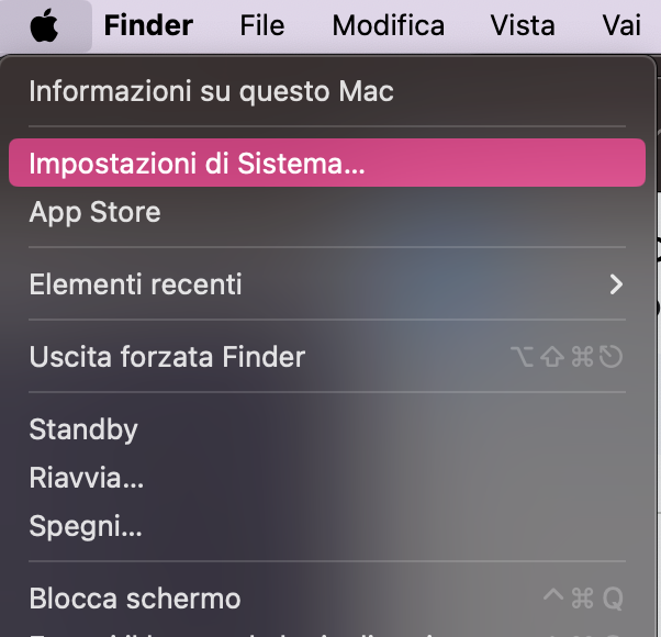 Apri le Impostazioni di Sistema dal menu Apple