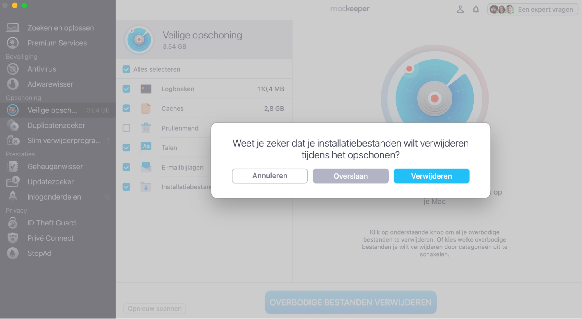 Klik op Verwijder om de Prullenmand te legen en het proces te voltooien.