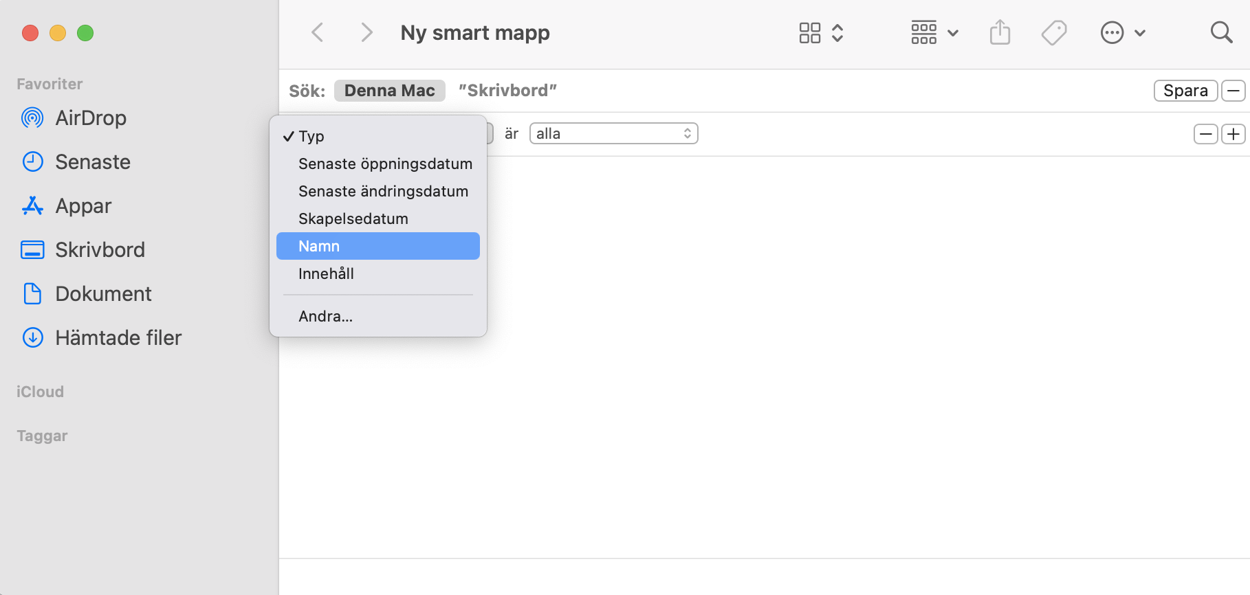 För att manuellt ta bort dubbletter på en Mac, klicka på plusikonen (+) till höger i fönstret Ny smart mapp, och använd sedan pilarna för att filtrera din sökning efter filtyp.