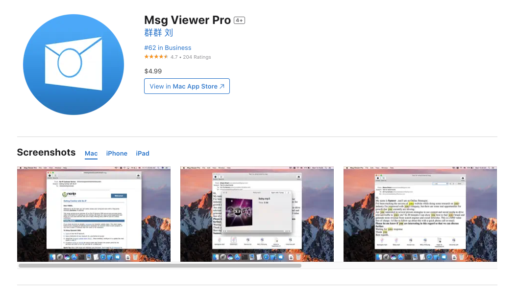 You can also open .MSG files on your Mac with a .MSG viewing tool. Most of these require a purchase, but there are some cheap options. We opted for Msg View Pro.