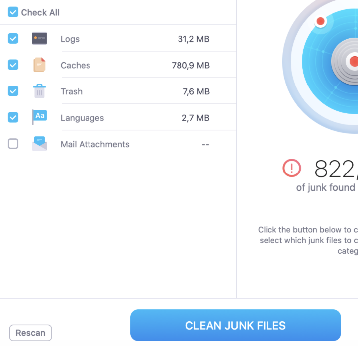 After confirming what you want to remove, click on Clean Junk Files at the bottom of your screen. Your computer will then proceed and start deleting everything you've asked it to remove.